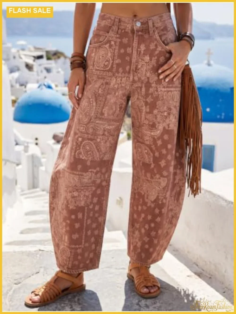 Floral Print Barrel Wide Leg Denim Jeans for Women Elastic Waist Y2K Boyfriend